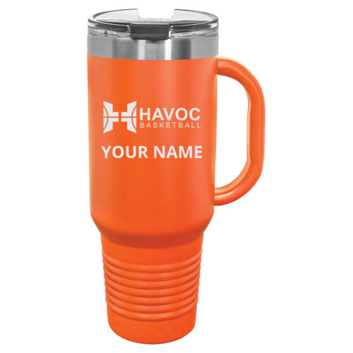 Havoc Basketball Engraved Design HBE1 on a Polar Camel® - 40 oz. Travel Mug with Handle, Straw Included Thumbnail